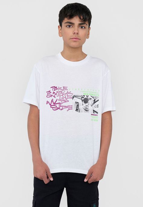 Polera Niño Photo Print Graffiti Blanco Corona-0