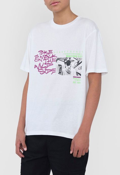 Polera Niño Photo Print Graffiti Blanco Corona-2