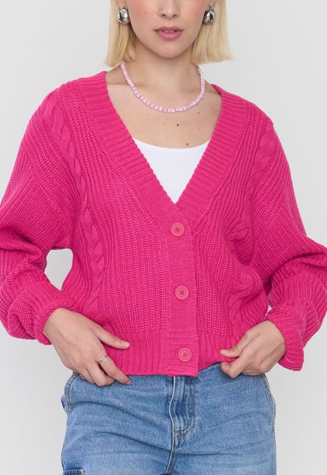 Tejido Mujer Cárdigan Fucsia Corona-2