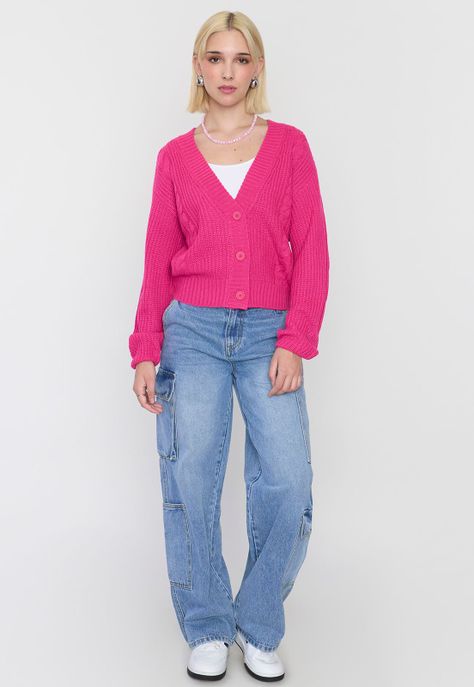 Tejido Mujer Cárdigan Fucsia Corona-3