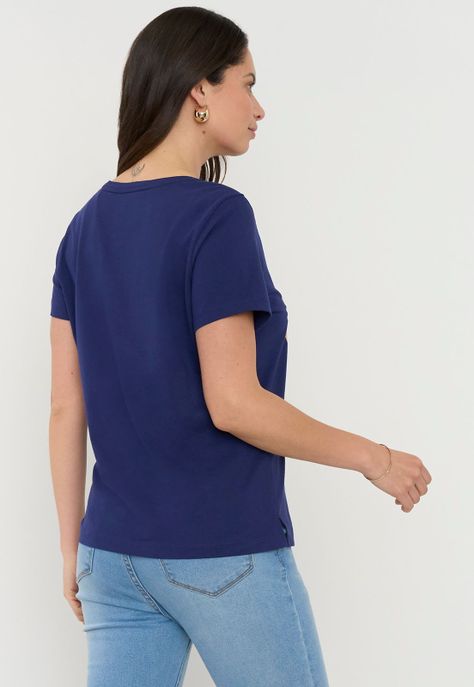 Polera Mujer M/C Focal Print Azul Royal Corona-1