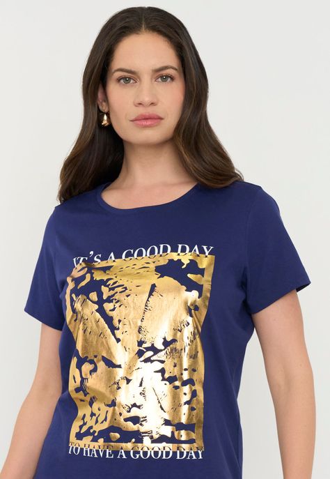 Polera Mujer M/C Focal Print Azul Royal Corona-2