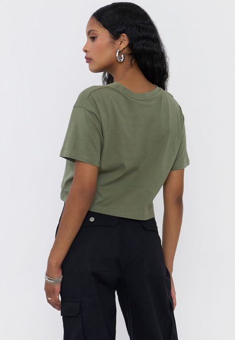 Polera Mujer Fun Manga Corta Crop Verde Oliva Corona-1