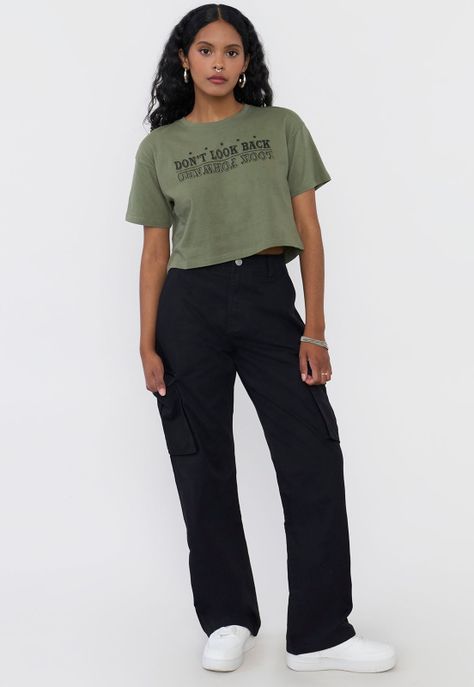 Polera Mujer Fun Manga Corta Crop Verde Oliva Corona-3