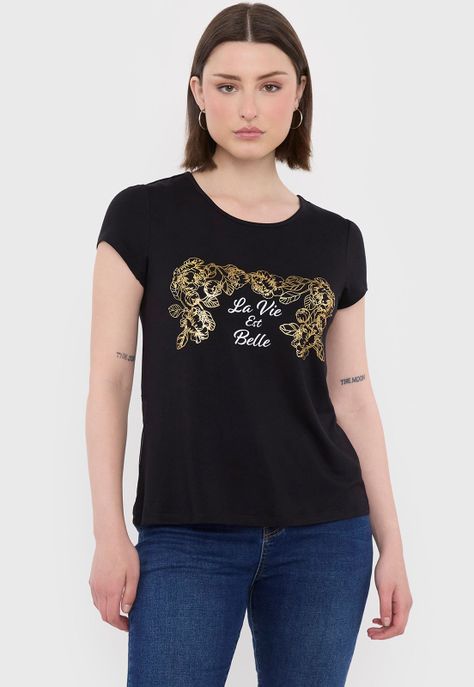 Polera Mujer Viscosa Negro La Vie Est Belle Corona-0