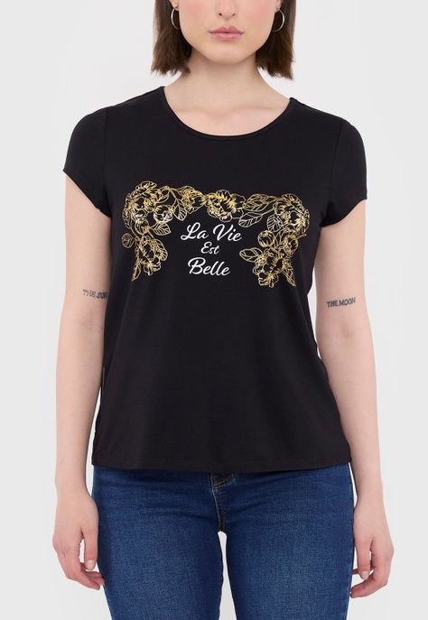 Polera Mujer Viscosa Negro La Vie Est Belle Corona-2