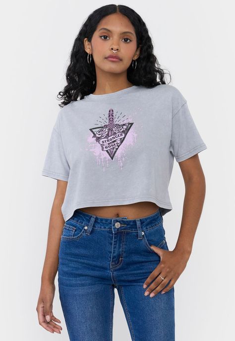 Polera Mujer Fun Manga Corta Crop Gris Claro Corona-0