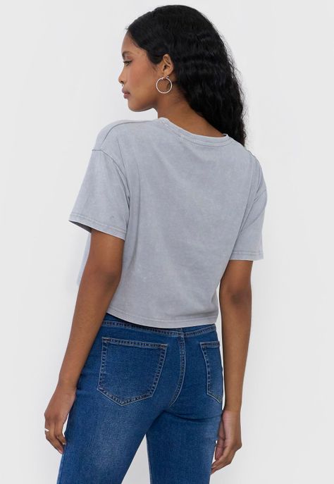 Polera Mujer Fun Manga Corta Crop Gris Claro Corona-1