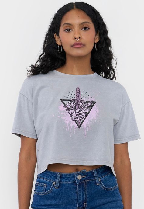 Polera Mujer Fun Manga Corta Crop Gris Claro Corona-2