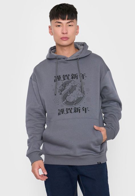 Polerón Hombre Hood Print Asiatico Gris Corona-0