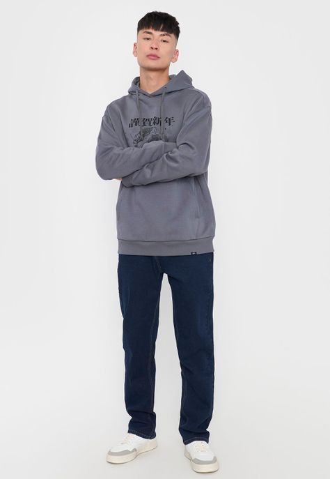Polerón Hombre Hood Print Asiatico Gris Corona-3