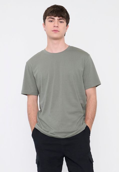 Polera Hombre Lisa R-Neck Color Verde Corona-0