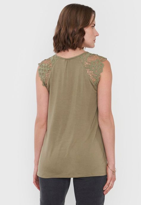 Polera Mujer Hombros Macramé Verde Corona-1