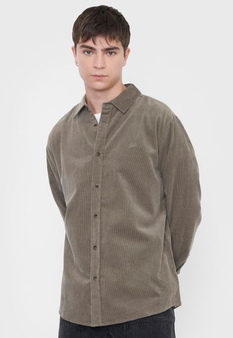 Camisa Hombre Cotelé Verde Corona-2