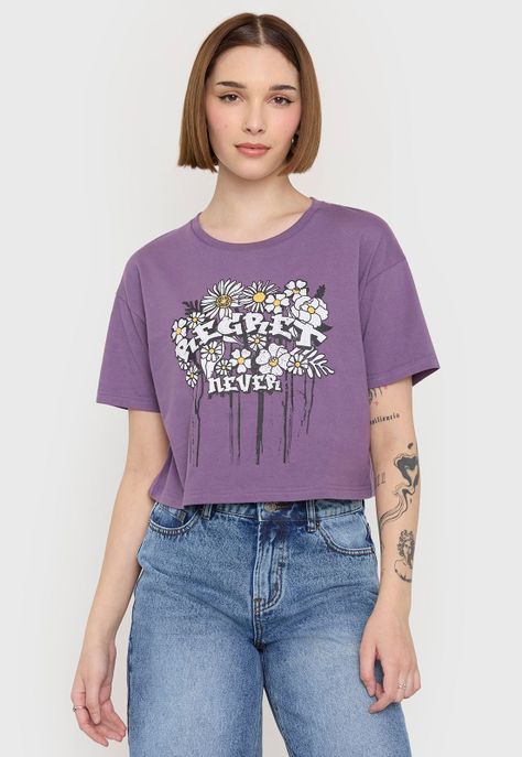 Polera Fun Mujer Manga Corta Crop Morado Corona-0