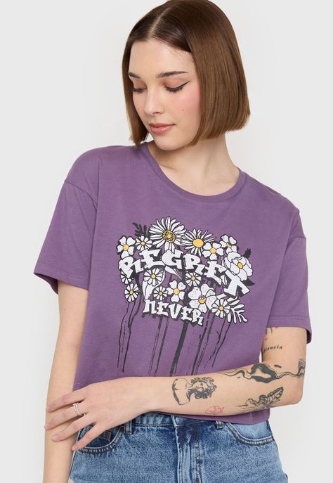 Polera Fun Mujer Manga Corta Crop Morado Corona-2