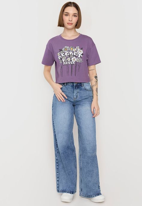 Polera Fun Mujer Manga Corta Crop Morado Corona-3