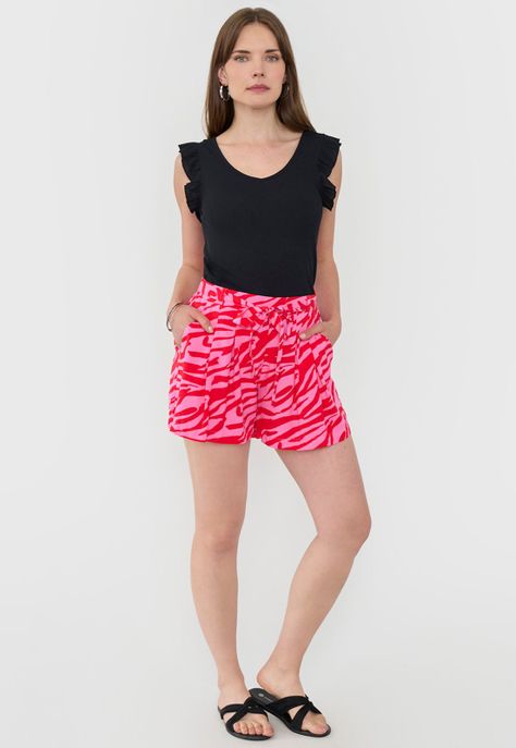 Short Mujer Fluido Cinturón Print Cebra Rosado Corona-0