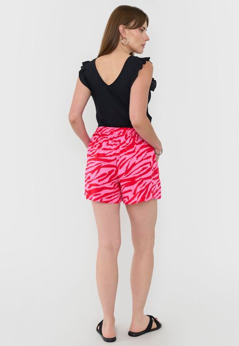 Short Mujer Fluido Cinturón Print Cebra Rosado Corona-2