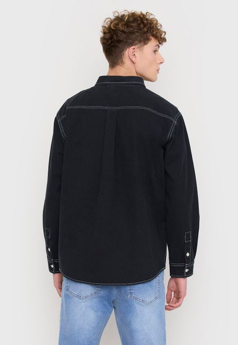Camisa Hombre Costura Contraste Negro Corona-1