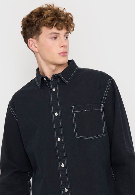 Camisa Hombre Costura Contraste Negro Corona-2