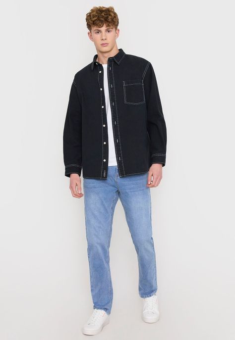 Camisa Hombre Costura Contraste Negro Corona-3