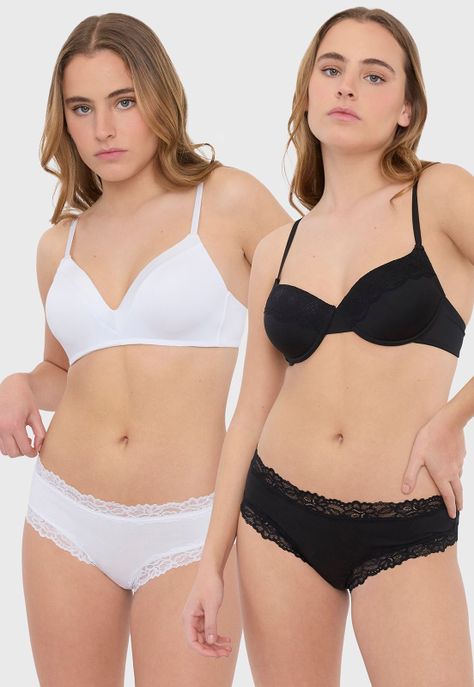 Pack Calzón Mujer Alto Microfibra Negro- Blanco Corona-0