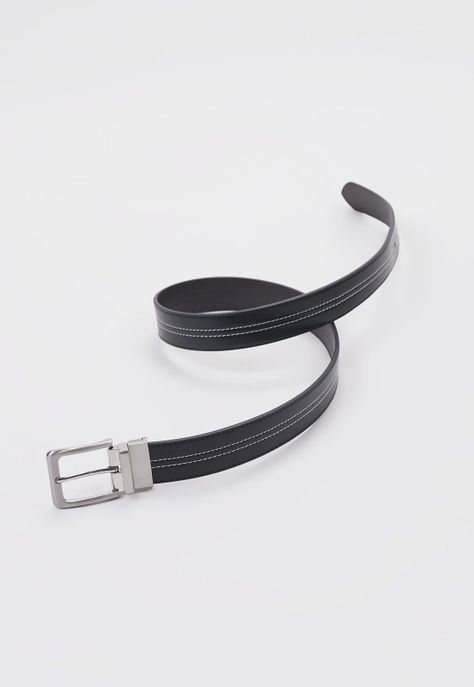 Cinturón Negro Hombre Hebilla Reversible - Corona-3