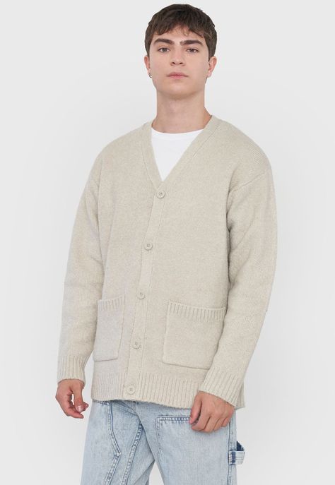 Tejido Hombre Cardigan Ecru Corona-2