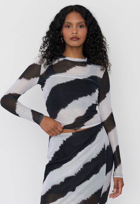 Polera Mujer Malla Manga Larga Tie Dye Negro Corona-0