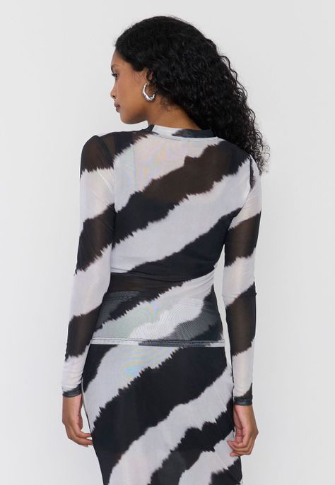 Polera Mujer Malla Manga Larga Tie Dye Negro Corona-1