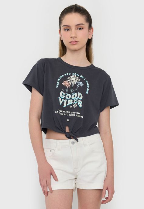 Polera Niña Teen Manga Corta Fun Nudo Marengo Corona-0