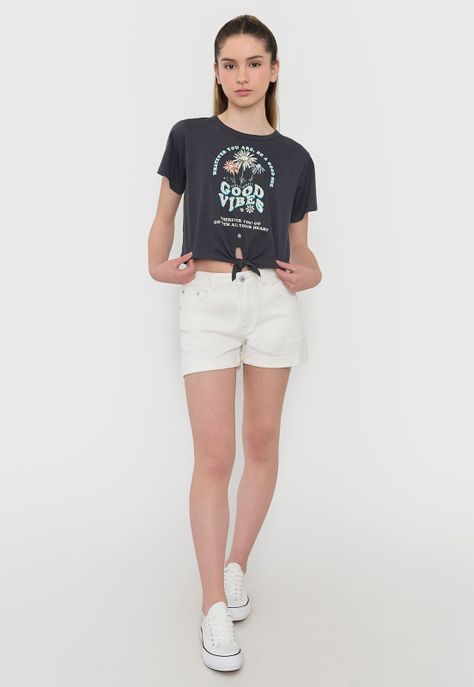 Polera Niña Teen Manga Corta Fun Nudo Marengo Corona-3