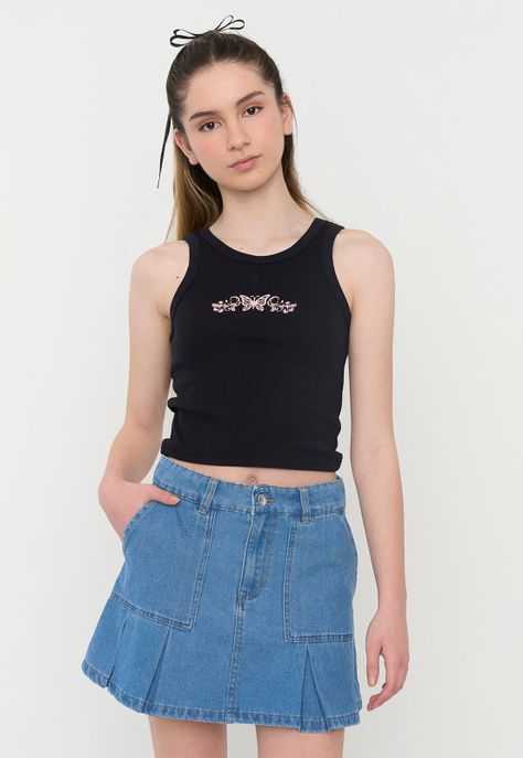 Polera Peto Niña Teen Rib Negro Corona-0