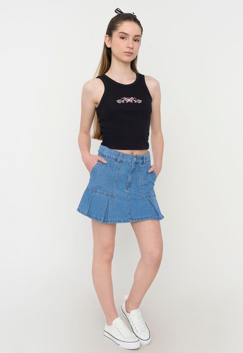 Polera Peto Niña Teen Rib Negro Corona-3