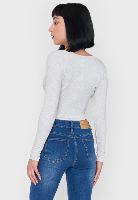 Polera Mujer Manga Larga Broches Gris Corona-1