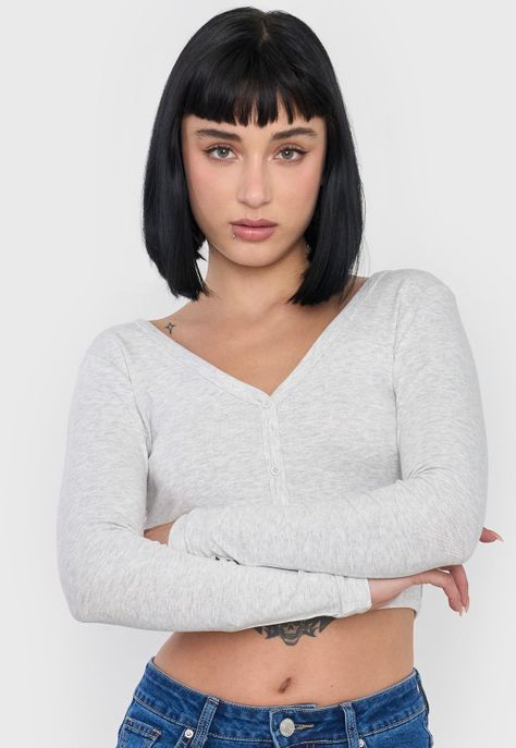 Polera Mujer Manga Larga Broches Gris Corona-2
