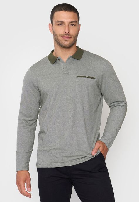 Polera Hombre Polo Piqué M/L Musgo Corona-0