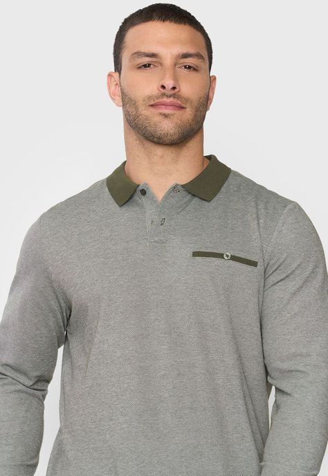 Polera Hombre Polo Piqué M/L Musgo Corona-2