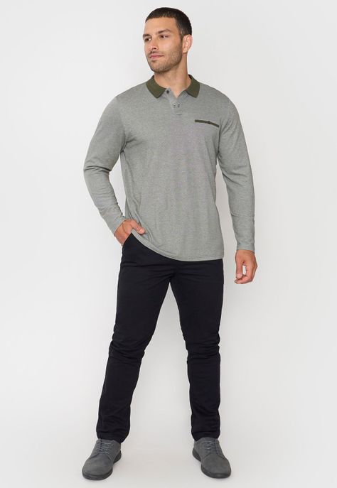 Polera Hombre Polo Piqué M/L Musgo Corona-3