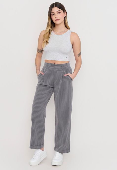 Pantalón Mujer Sastrero Gris Rayas Corona-0