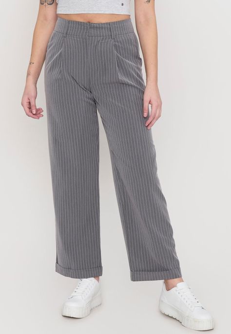 Pantalón Mujer Sastrero Gris Rayas Corona-1