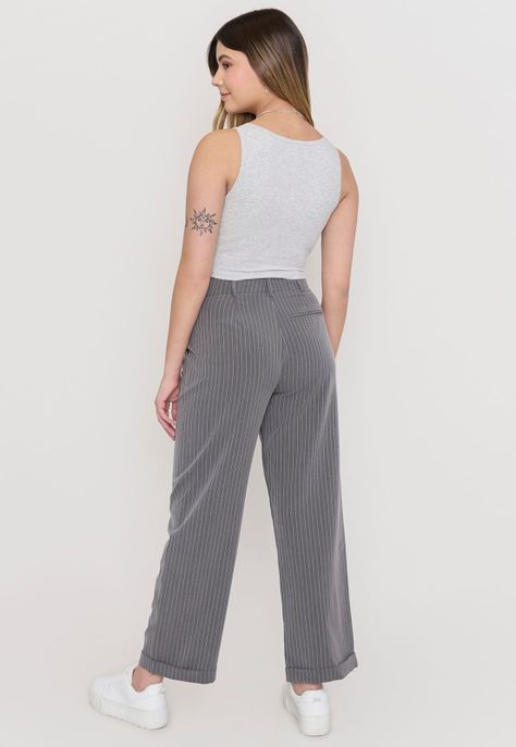 Pantalón Mujer Sastrero Gris Rayas Corona-2