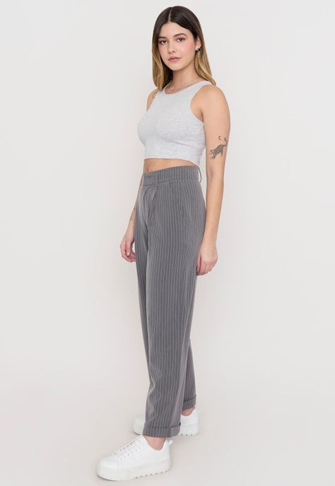 Pantalón Mujer Sastrero Gris Rayas Corona-3