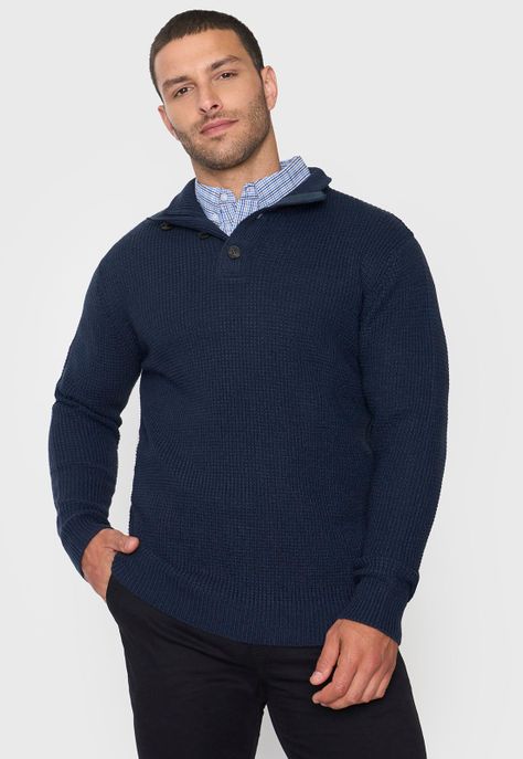 Tejido Hombre Cuello Botones Azul Corona-0