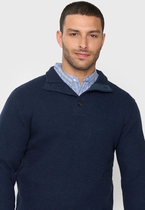 Tejido Hombre Cuello Botones Azul Corona-2