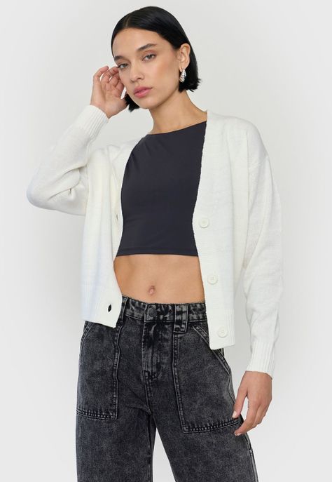 Sweater Mujer Cárdigan Regular Ecru Corona-0