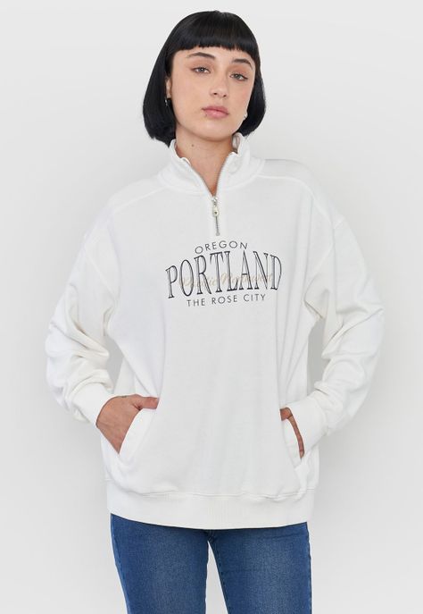 Polerón Mujer Half Zipper Color Ecru Corona-0
