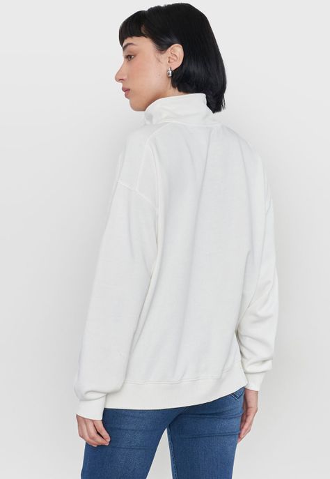 Polerón Mujer Half Zipper Color Ecru Corona-1