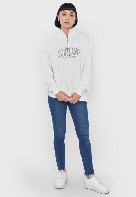 Polerón Mujer Half Zipper Color Ecru Corona-3